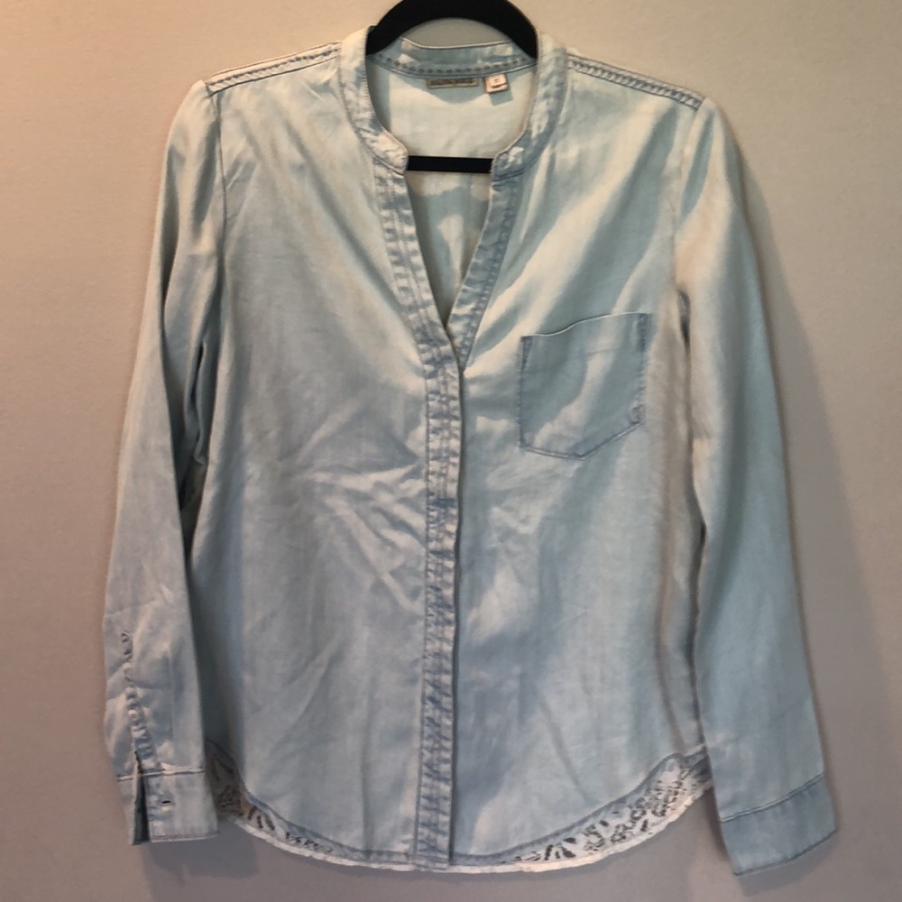 Anthropologie | Holding Horses Chambray of Lace Denim Top XS